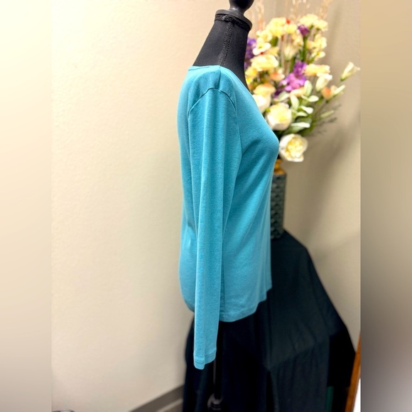 Christopher & Banks Cotton Fitted Teal Long Sleeve Top size Medium - Picture 2 of 9